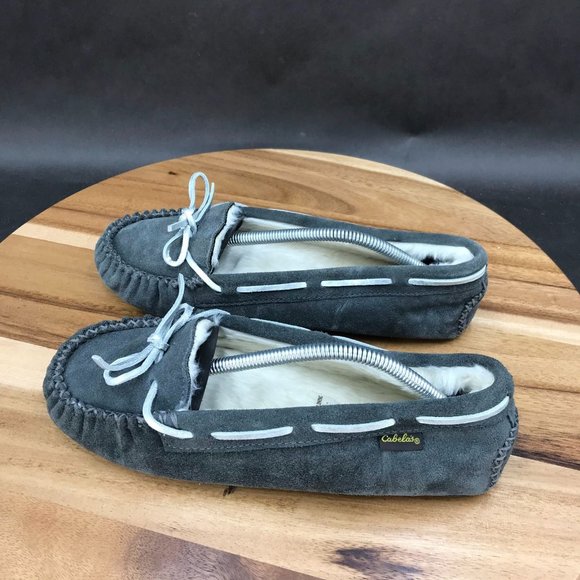 Cabela's Shoes Cabelas Gray Suede Faux Fur Lined Moccasins Slip On